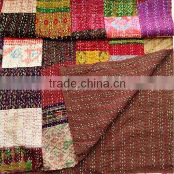 New designs beautiful summer colors vintage patola silk sari patchwork quilt bed cover throw