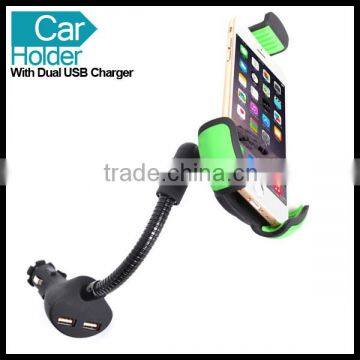 Dual USB Universal Car Mount Holder with Dual USB Charger