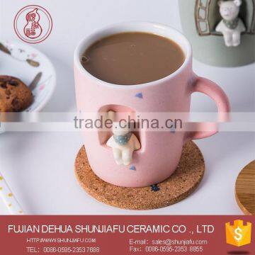 Handmade Cartoon Bear Pink Color 350 ml Ceramic Coffee Mugs photo-4