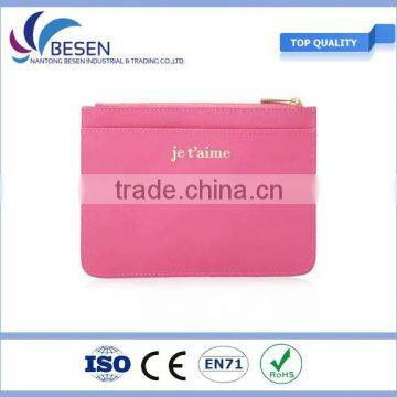 2016 Unique Design Genuine Leather Money Bag With Zipper in pink colour