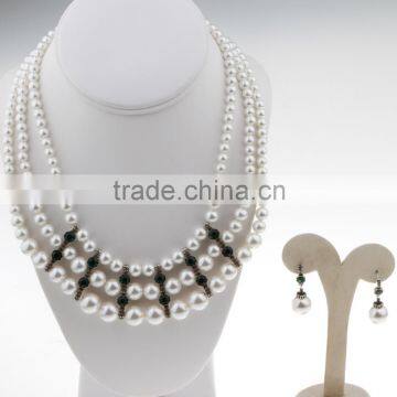 White Pearl Bead Jewelry Bridal Formal Set Choker Necklace w Earrings