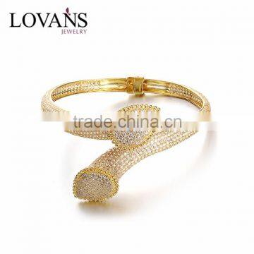 Pave CZ Stone 18k Gold Bangle Saudi Arabia Jewelry Sbg501Y