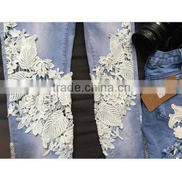 2016 Summer Fashion Women Sexy See Through Jean Pants Ladies Fancy Lace Patchwork Vogue Narrow Bottom New Model Jeans For Lady photo-6