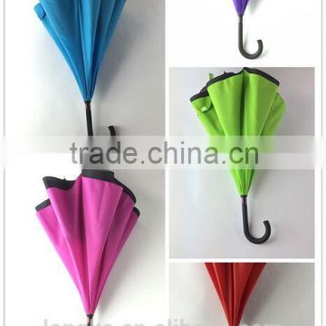 double layer inside out reverse umbrella with C shape handle upside down umbrella inverted umbrella