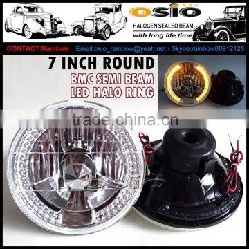 7 inch Round BMC Semi Sealed Beam with LED Halo Ring Auto Halogen sealed beam H4 or HID H4 Xenon Bulb