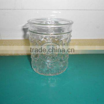 glass candle jar with embossing