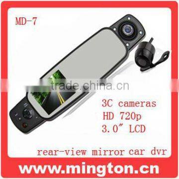 3 Cameras HD720P Rear-View Mirror car dvr camera