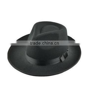 Men's Vintage Style Genuine Wool Felt Wide Brim Fedora Pork Pie Hat Cap Black