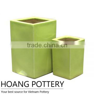 Tube Green Glazed Ceramic Flower Planter Indoor Decor