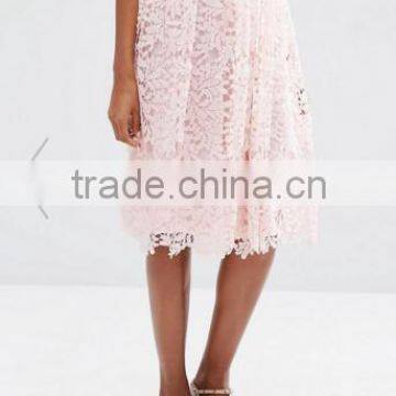 2016 Latest Design Women Pink Lace Long Skirts and Tops