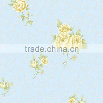 blue back yellow flower floral modern pvc wallpaper wallcovering S181505