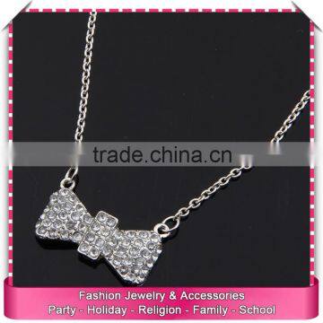 imitation Crystal pendant long necklace, low price pure imitation silver chain necklace