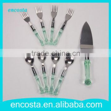 Green Crystal Handle 9Pcs Stainless Steel Flatware Set