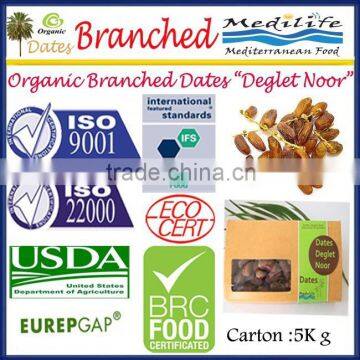 Organic Branched Dates Deglet Noor, Branched Organic Dates 5 Kg Carton. Deglet Noor, Dates