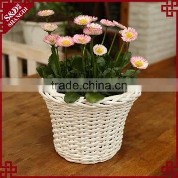 S&D Rattan Small White Round Plastic Flower Pots Light Ceramic Flower Pot Yard Decoration photo-4