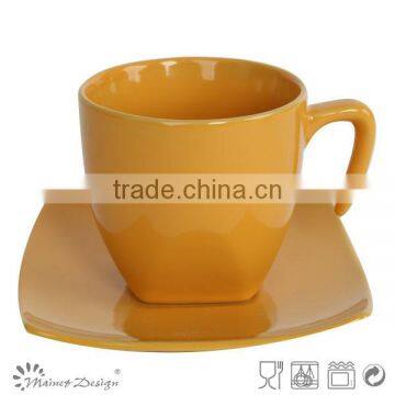 Color Glaze Square Saucer Ceramic Tea Cup and Saucer photo-4