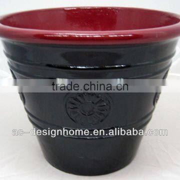 ROUND STACKABLE GLAZED BLACK/RED RIM PU FOAM PLANTER