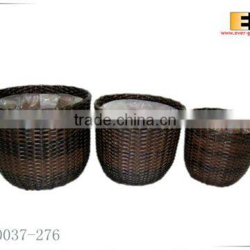 Round shape PE rattan with liner flower baskets