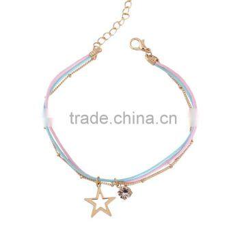 Gold Cross Star Zircon Charms Bracelet Layered Colorful Silk Cord Gold Chain Bracelet photo-6