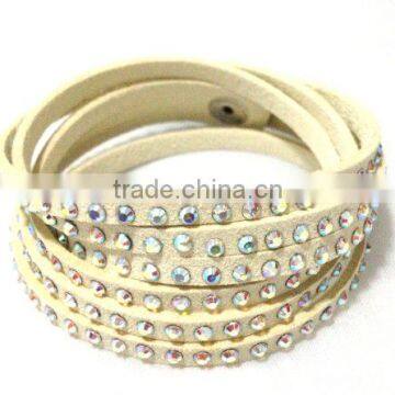 High Quality Bracelet, PU leather Bracelet with Crystal Gem Decoration