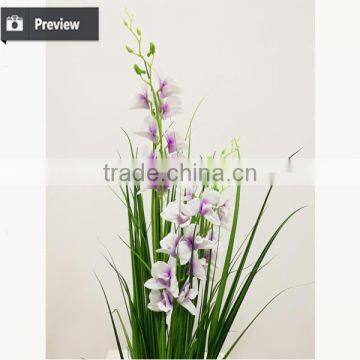 2017 Wholesale Nearly Nature Artificial Grass Synthetic Onion Grass With Orchid in Pot Fake Grass for Indoor Decoration photo-3