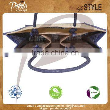 PP Laminated Three Bottle Jute Wine Bag Rope Handle photo-5