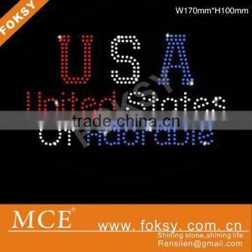 Hotfix motif USA Letters rhinestone designs iron on for dresses