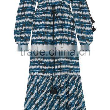 Elegant Blue Off-The-Shoulder Printed Silk Fabric Maxi Dress Frock Designs Names Of Ladies Drsses 2016 HSD5681 photo-5