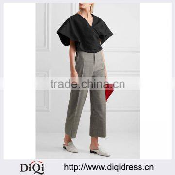 Wholesale Women Apparel Black and White Houndstooty Wool and Mohair-blend Tapered Pants(DQE0387P)