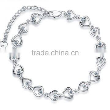 Fashion new design 925 sterling silver heart shape bracelet for Girls