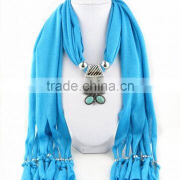 Vintage turquoise butterfly pendant jewelry scarves high end women long jewelry scarves solid light blue jewelry scarves