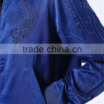 MGOO Foshan Factory Baseball Style Bomber Jackets Custom Embroidery Denim Jackets Zip Up Blue Long Sleeves Coat photo-6