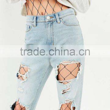 2017 Popular Super Trendy And Cute Mesh Legging Out From Under Fishnet Catsuit Sexy Bodysuit Layered With Ripped Denim photo-4