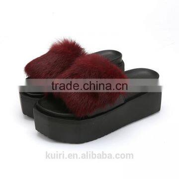 2017 High-Heeled Rabbit Fur Slippers Women Fashion Autumn Winter Fur Slides Platform Women Shoes Fslipper-4 photo-6