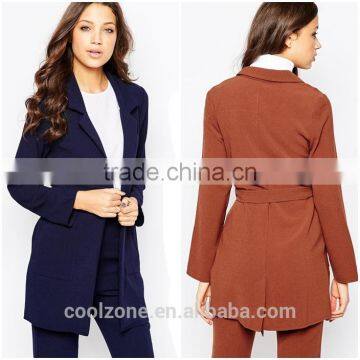 New arrival notch lapels tall belted coats and jackets woman 2015