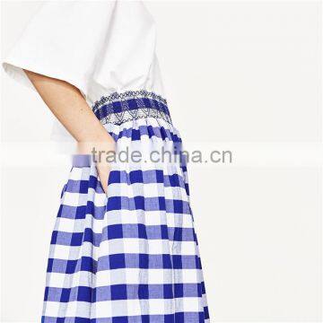 2017 OEM Spring Midi Flounce Plaid Skirt With High Elastic Waist photo-4