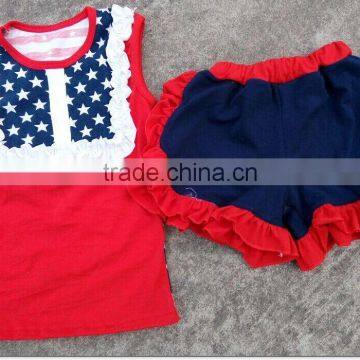 Beautiful 4th of July Teenage Girls Flutter Top Ruffle Short Set Toddler Boutique Girl Outfit Summer Baby Clothes China