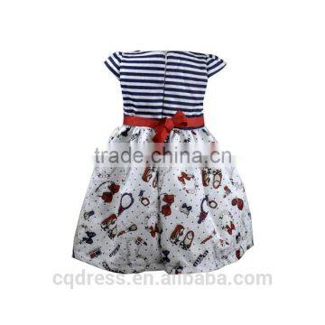 Bow Belt Cartoon Stripe Dopt Bubble Kids Dress photo-2