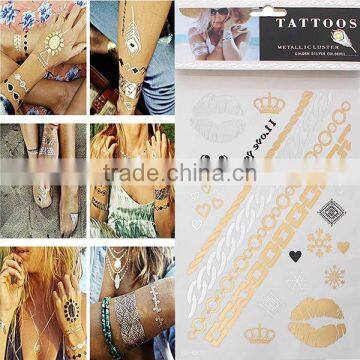 Multi-color Body Art Multicolor Mixed Pattern Removable Waterproof Metallic Temporary Tattoos Wholesale