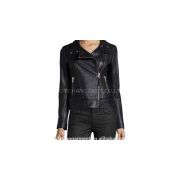 Women Biker Jacket With Front Zipper