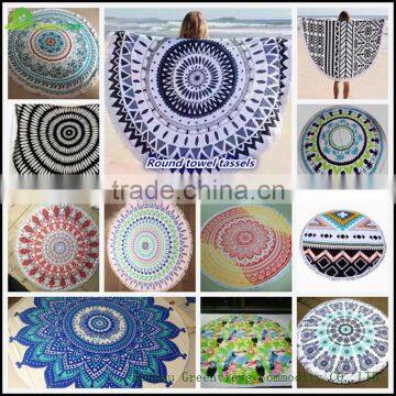 Manufacturers Various kinds of styles Custom round beach towel cotton microfiber tassel round beach towels