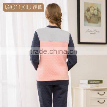 Super Grade Qianxiu Wholesale Long Sleeve Couples Home Suit Buttons Down Women Thermal Pajamas photo-3