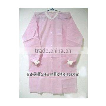 Disposable PP pink color girls lab coat with knitted collar & knitted cuff & buttons