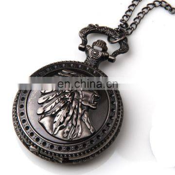 Retro Men Antique Silver India Head Eagle Pocket Watch