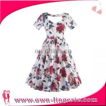 women casual one piece dress in floral print Audrey Hepburn 50s 60s Women Floral Dress