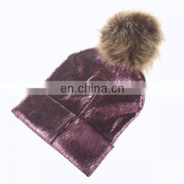 Adult Hair Ball Bronzing Pure Color Knitted Hat Men and Women Fashion Warm Ear Protection Hat photo-2