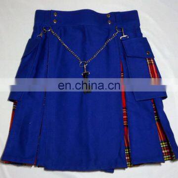 Wholesale Blue Cotton and Royal Stewart Hybrid Kilt