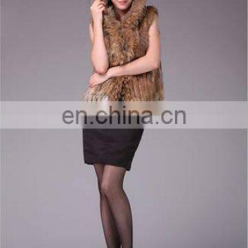 rabbit fur kintted cape vest &fox hem triming /#00V30