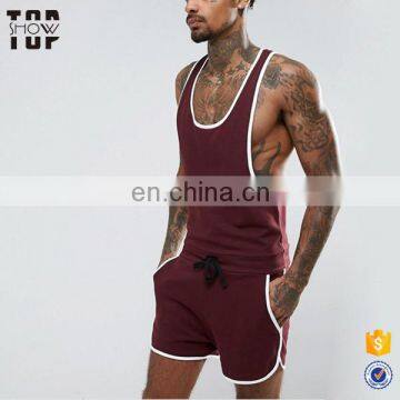 Cotton men summer onesie racer back short adult onesie pajamas wholesale