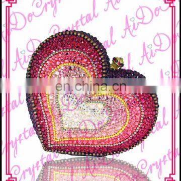 Aidocrystal new designer bling handmade colorful crystal heart shape ladies clutch handbags